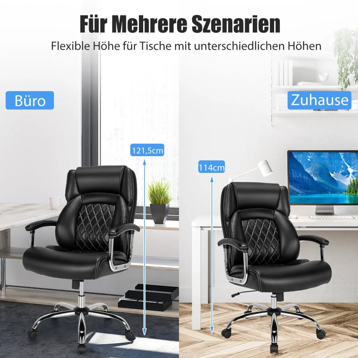 Chefsessel ergonomischer Bürostuhl bis 225 kg belastbar Schreibtischstuhl mit Wippfunktion