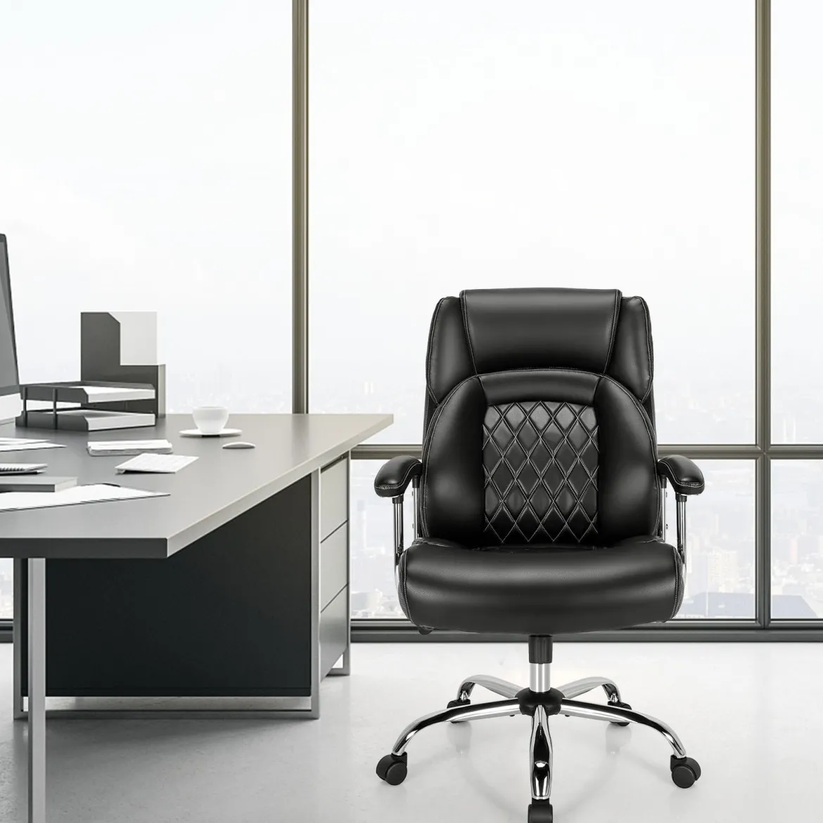 Chefsessel ergonomischer Bürostuhl bis 225 kg belastbar Schreibtischstuhl mit Wippfunktion