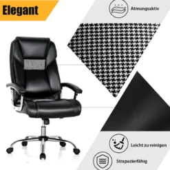 Chefsessel mit hoher Rückenlehne mit PVC-Leder gepolsterter Bürostuhl 67 x 68 x 114-122 cm Schwarz