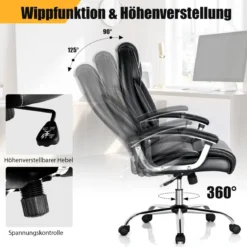 Chefsessel mit hoher Rückenlehne mit PVC-Leder gepolsterter Bürostuhl 67 x 68 x 114-122 cm Schwarz