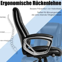 Chefsessel mit Verstellbarer Lendenwirbelstütze Ergonomischer Bürostuhl 78,5 x 68,5 x 109,5-119 cm Schwarz