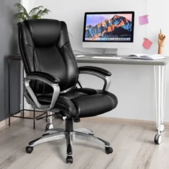 Chefsessel mit Verstellbarer Lendenwirbelstütze Ergonomischer Bürostuhl 78,5 x 68,5 x 109,5-119 cm Schwarz