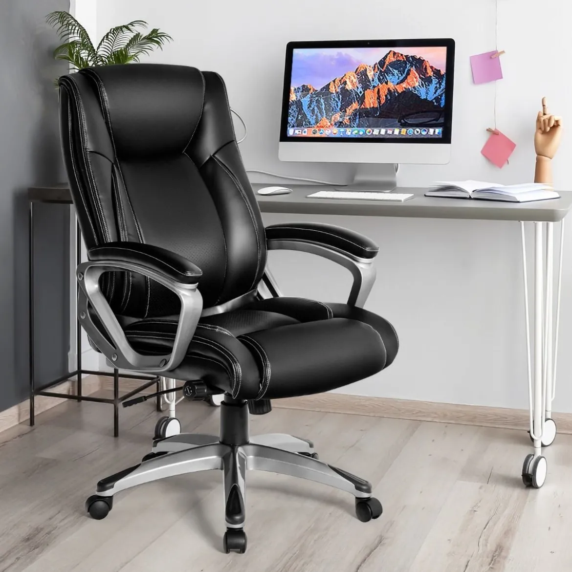 Chefsessel mit Verstellbarer Lendenwirbelstütze Ergonomischer Bürostuhl 78,5 x 68,5 x 109,5-119 cm Schwarz