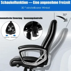Chefsessel mit Verstellbarer Lendenwirbelstütze Ergonomischer Bürostuhl 78,5 x 68,5 x 109,5-119 cm Schwarz