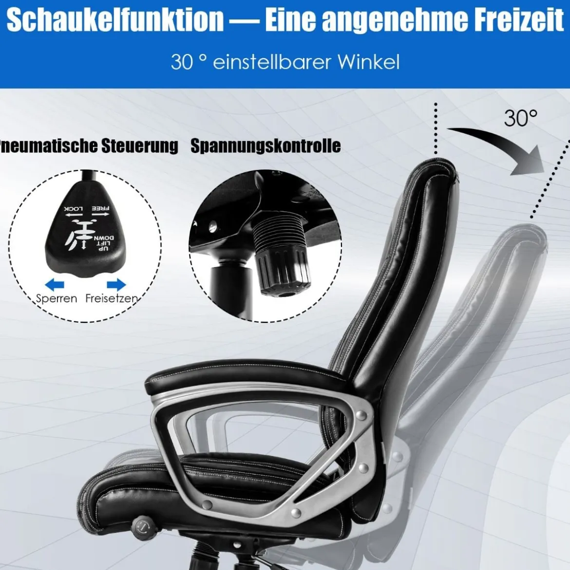 Chefsessel mit Verstellbarer Lendenwirbelstütze Ergonomischer Bürostuhl 78,5 x 68,5 x 109,5-119 cm Schwarz