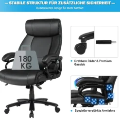 Chefstuhl Bürostuhl Drehstuhl mit Verstellbarer Höhe und Winkel Schwarz