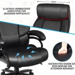 Chefstuhl Bürostuhl Drehstuhl mit Verstellbarer Höhe und Winkel Schwarz