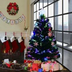 Christbaum LED 90/120/150/180 cm Künstlicher Weihnachtsbaum mit Glasfaser-Farbwechsler Grün
