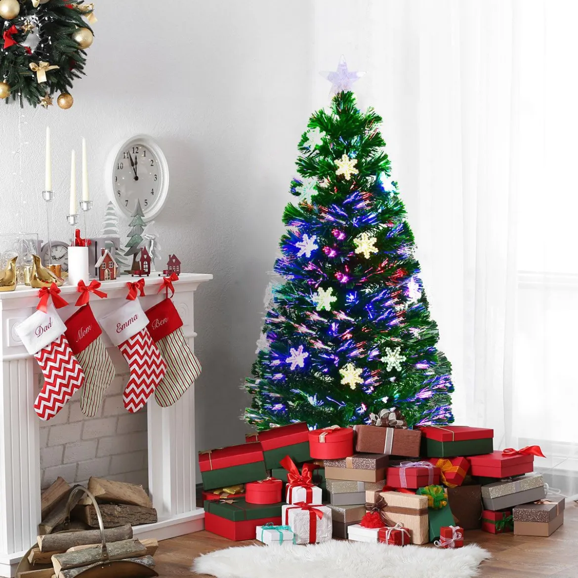 Christbaum LED 90/120/150/180 cm Künstlicher Weihnachtsbaum mit Glasfaser-Farbwechsler Grün