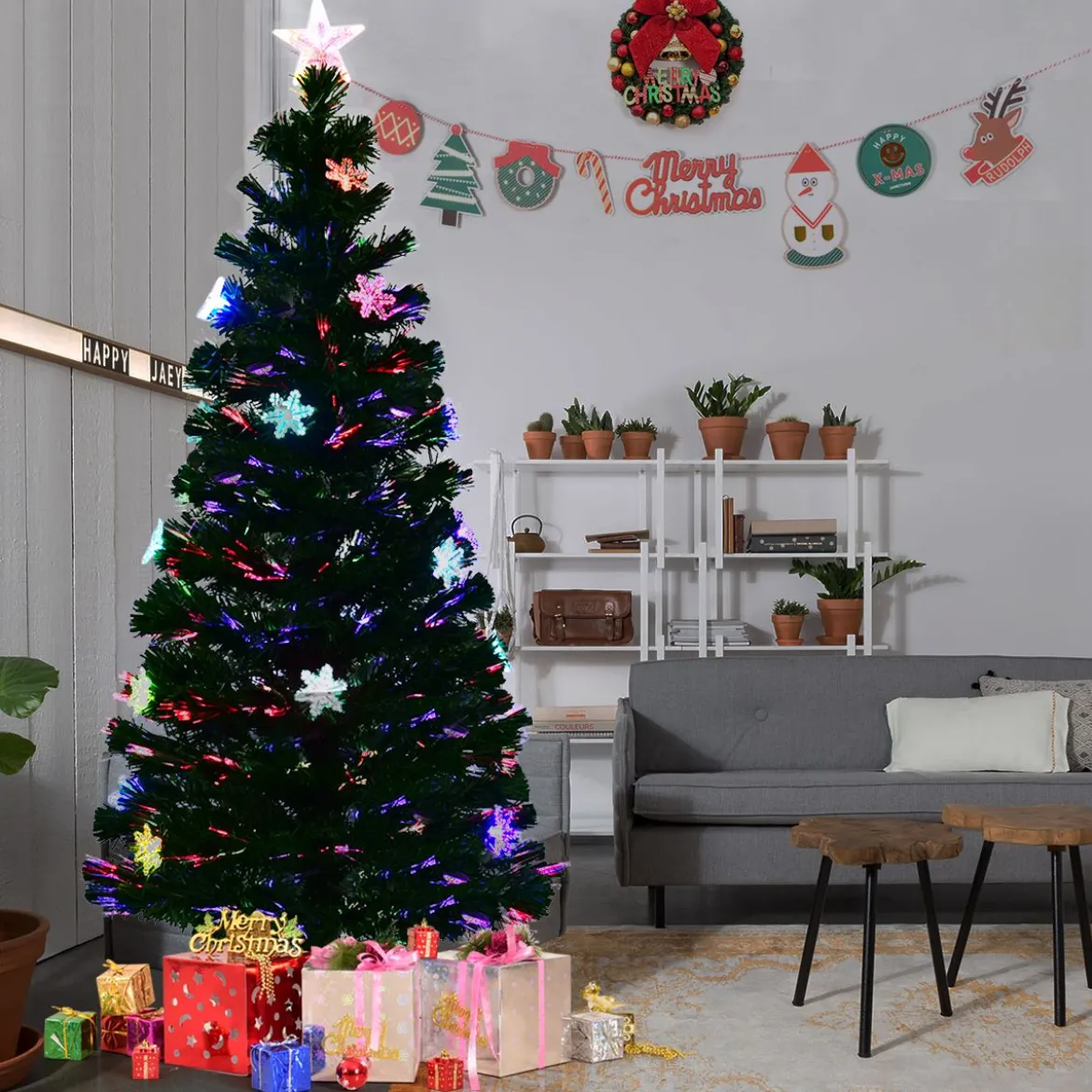 Christbaum LED 90/120/150/180 cm Künstlicher Weihnachtsbaum mit Glasfaser-Farbwechsler Grün