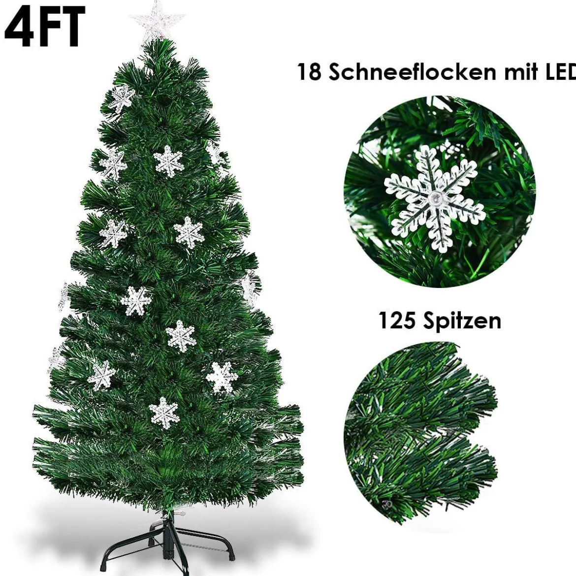 Christbaum LED 90/120/150/180 cm Künstlicher Weihnachtsbaum mit Glasfaser-Farbwechsler Grün