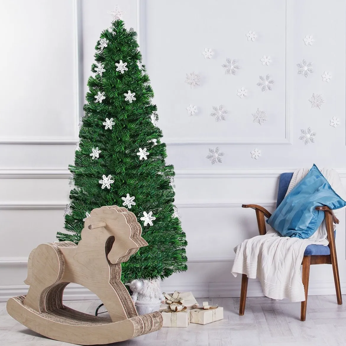 Christbaum LED 90/120/150/180 cm Künstlicher Weihnachtsbaum mit Glasfaser-Farbwechsler Grün