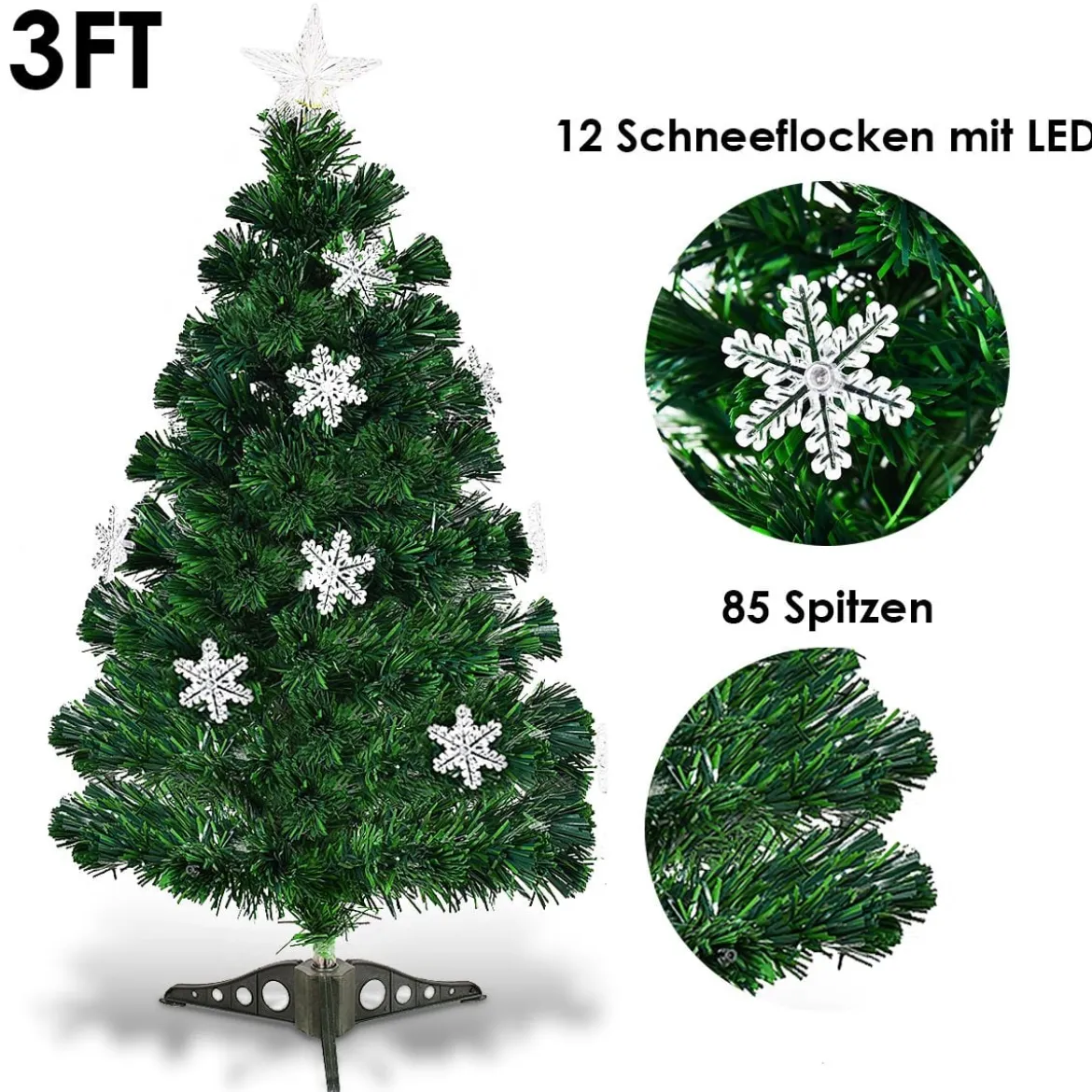 Christbaum LED 90/120/150/180 cm Künstlicher Weihnachtsbaum mit Glasfaser-Farbwechsler Grün
