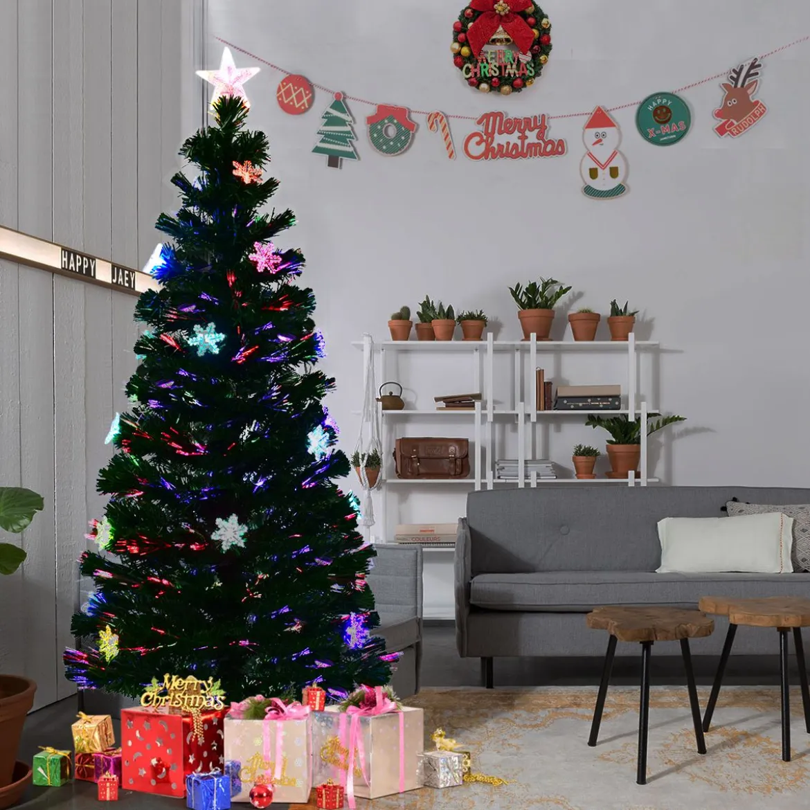 Christbaum LED 90/120/150/180 cm Künstlicher Weihnachtsbaum mit Glasfaser-Farbwechsler Grün