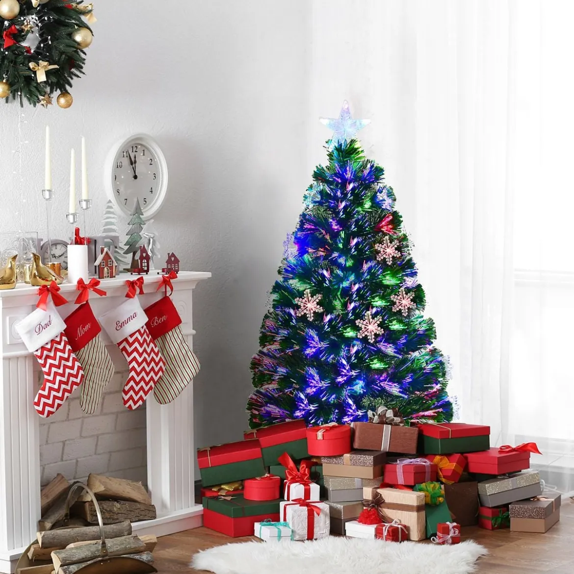 Christbaum LED 90/120/150/180 cm Künstlicher Weihnachtsbaum mit Glasfaser-Farbwechsler Grün