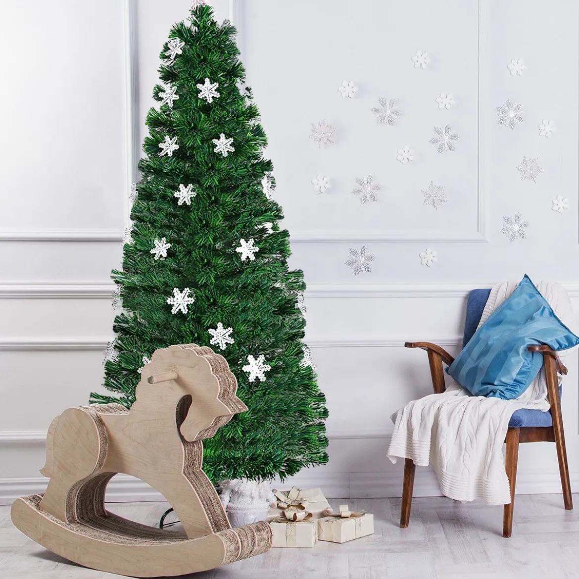 Christbaum LED 90/120/150/180 cm Künstlicher Weihnachtsbaum mit Glasfaser-Farbwechsler Grün