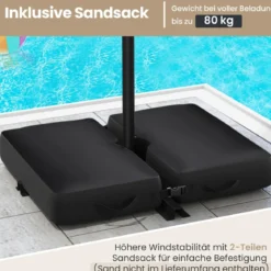 Ø350 cm Ampelschirm mit 40 Solar-LED-Leuchten & Sandsäcke & Kurbel & UV-Schutz Sonnenschirm Grau/Beige/Braun