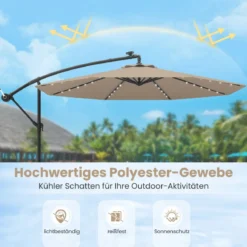 Ø350 cm Ampelschirm mit 40 Solar-LED-Leuchten & Sandsäcke & Kurbel & UV-Schutz Sonnenschirm Grau/Beige/Braun