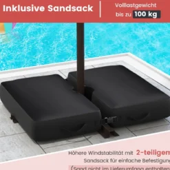Ø300 cm Ampelschirm mit 40 Solar-LED-Leuchten & Sandsäcke & Kurbel & UV-Schutz Sonnenschirm