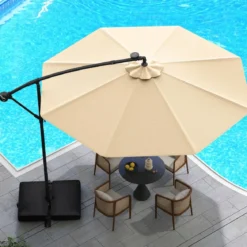 Ø300 cm Ampelschirm mit 40 Solar-LED-Leuchten & Sandsäcke & Kurbel & UV-Schutz Sonnenschirm