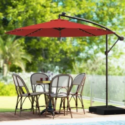 Ø300 cm Ampelschirm mit 40 Solar-LED-Leuchten & Sandsäcke & Kurbel & UV-Schutz Sonnenschirm