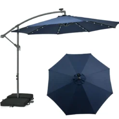 Ø300 cm Ampelschirm mit 40 Solar-LED-Leuchten & Sandsäcke & Kurbel & UV-Schutz Sonnenschirm