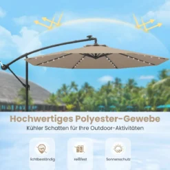 Ø300 cm Ampelschirm mit 40 Solar-LED-Leuchten & Sandsäcke & Kurbel & UV-Schutz Sonnenschirm