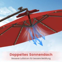 Ø300 cm Ampelschirm mit 40 Solar-LED-Leuchten & Sandsäcke & Kurbel & UV-Schutz Sonnenschirm