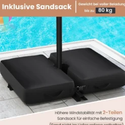 Ø300 cm Ampelschirm mit 40 Solar-LED-Leuchten & Sandsäcke & Kurbel & UV-Schutz Sonnenschirm