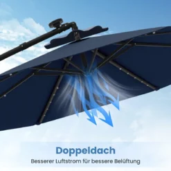 Ø300 cm Ampelschirm mit 40 Solar-LED-Leuchten & Sandsäcke & Kurbel & UV-Schutz Sonnenschirm