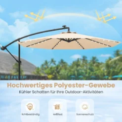 Ø300 cm Ampelschirm mit 40 Solar-LED-Leuchten & Sandsäcke & Kurbel & UV-Schutz Sonnenschirm