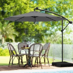 Ø300 cm Ampelschirm mit 40 Solar-LED-Leuchten & Sandsäcke & Kurbel & UV-Schutz Sonnenschirm