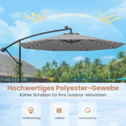 Ø300 cm Ampelschirm mit 40 Solar-LED-Leuchten & Sandsäcke & Kurbel & UV-Schutz Sonnenschirm