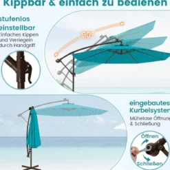 Ø300 cm Ampelschirm mit 40 Solar-LED-Leuchten & Sandsäcke & Kurbel & UV-Schutz Sonnenschirm