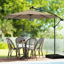 Ø300 cm Ampelschirm mit 40 Solar-LED-Leuchten & Sandsäcke & Kurbel & UV-Schutz Sonnenschirm