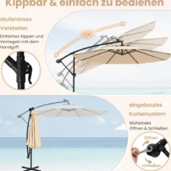 Ø300 cm Ampelschirm mit 40 Solar-LED-Leuchten & Sandsäcke & Kurbel & UV-Schutz Sonnenschirm