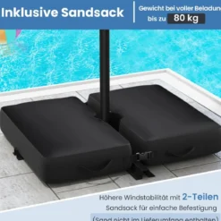 Ø300 cm Ampelschirm mit 40 Solar-LED-Leuchten & Sandsäcke & Kurbel & UV-Schutz Sonnenschirm