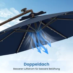 Ø300 cm Ampelschirm mit 40 Solar-LED-Leuchten & Sandsäcke & Kurbel & UV-Schutz Sonnenschirm