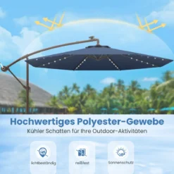 Ø300 cm Ampelschirm mit 40 Solar-LED-Leuchten & Sandsäcke & Kurbel & UV-Schutz Sonnenschirm