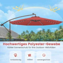 Ø300 cm Ampelschirm mit 40 Solar-LED-Leuchten & Sandsäcke & Kurbel & UV-Schutz Sonnenschirm