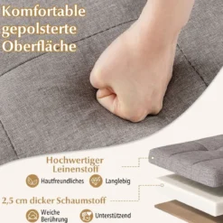 76 cm Aufbewahrungsbank Leinenstoff Bank am Bettende mit Tablett & Gummibaumholzbeinen Grau