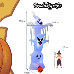 310 cm Aufblasbare Gestapelte Halloween-Geister Halloween-Dekoration mit bunten RGB-Lichtern Weiß