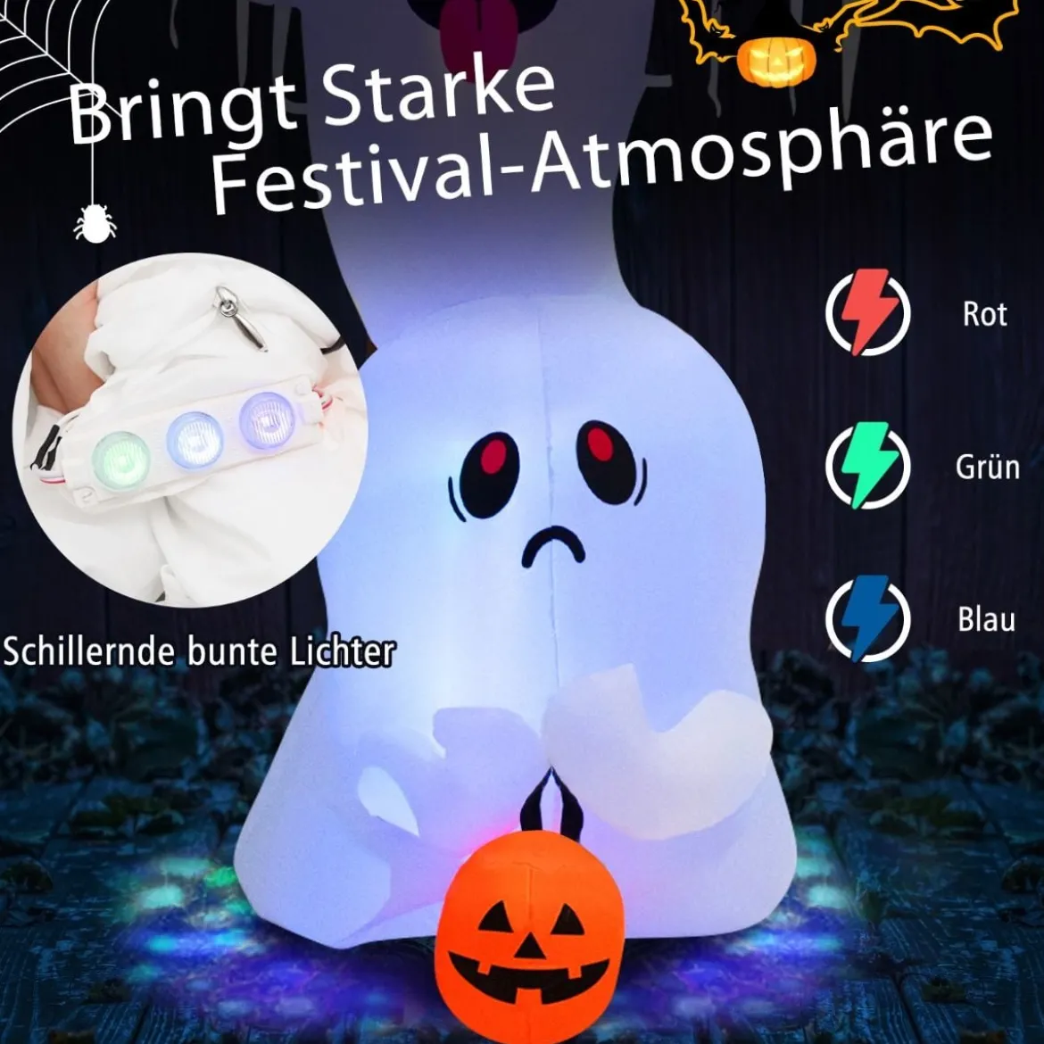 310 cm Aufblasbare Gestapelte Halloween-Geister Halloween-Dekoration mit bunten RGB-Lichtern Weiß