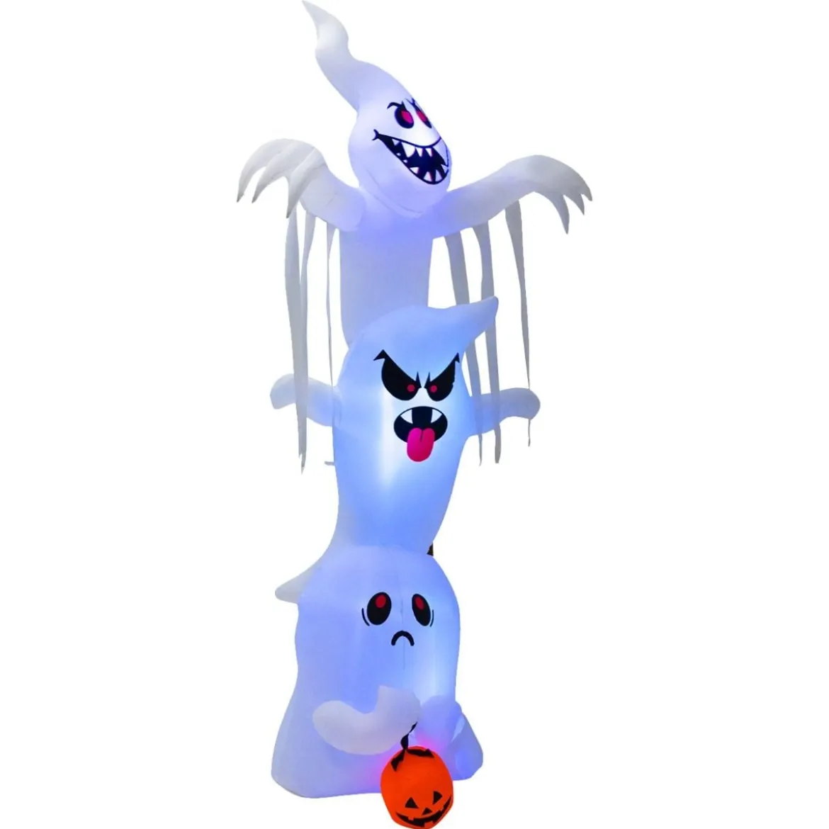 310 cm Aufblasbare Gestapelte Halloween-Geister Halloween-Dekoration mit bunten RGB-Lichtern Weiß