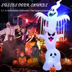 310 cm Aufblasbare Gestapelte Halloween-Geister Halloween-Dekoration mit bunten RGB-Lichtern Weiß
