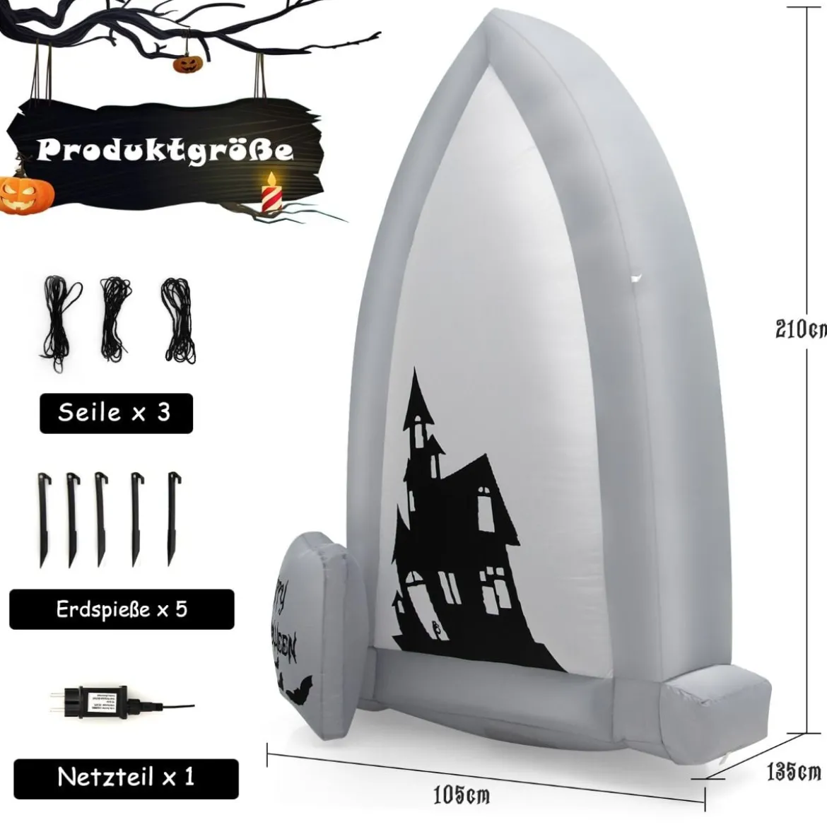 210 cm Aufblasbarer Halloween-Grabstein Aufblasbare Hofdekoration mitGebläse