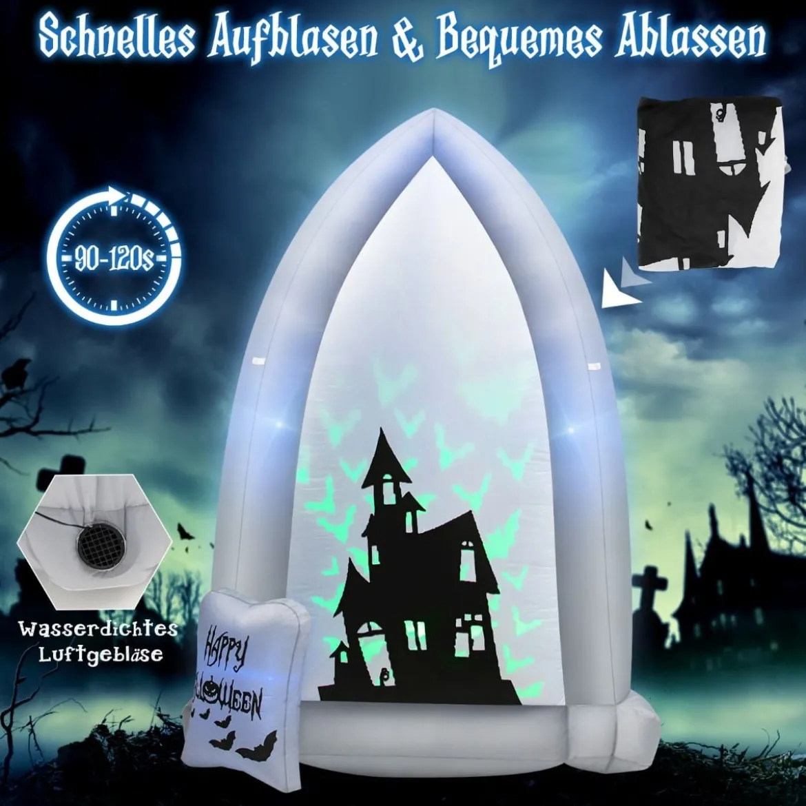 210 cm Aufblasbarer Halloween-Grabstein Aufblasbare Hofdekoration mitGebläse