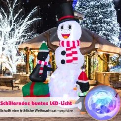180 cm Aufblasbarer Schneemann mit Pinguinen Weihnachten Deko draußen XL