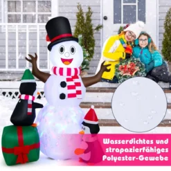 180 cm Aufblasbarer Schneemann mit Pinguinen Weihnachten Deko draußen XL