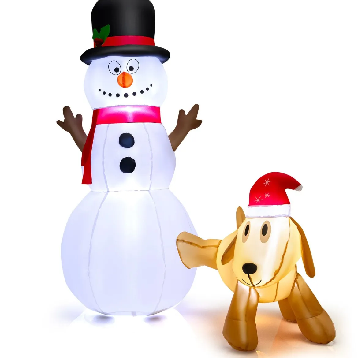 180 cm Aufblasbarer Schneemann mit Süßem Hund Aufblasbarer Weihnachtsschneemann